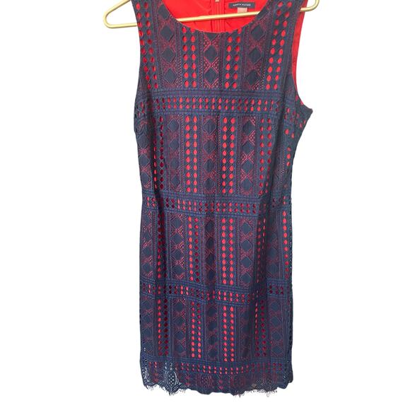 TOMMY HILFIGER Red Dress – Navy Crochet Overlay – Size 10 – EUC – Classic Fit - Picture 4 of 7